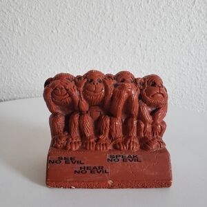 #Vintage 1976 PAULA made in USA W-451  Four Monkey Wooden Detailed Figurine